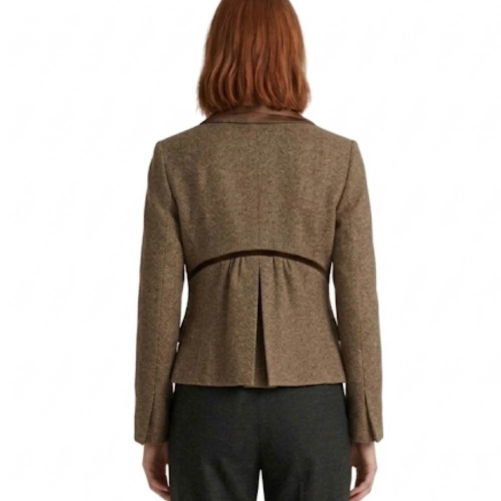 NWT Club Monaco “Albina” Blazer Brown Tweed & Velvet Ralph Lauren Style Size 0 - Picture 2 of 11